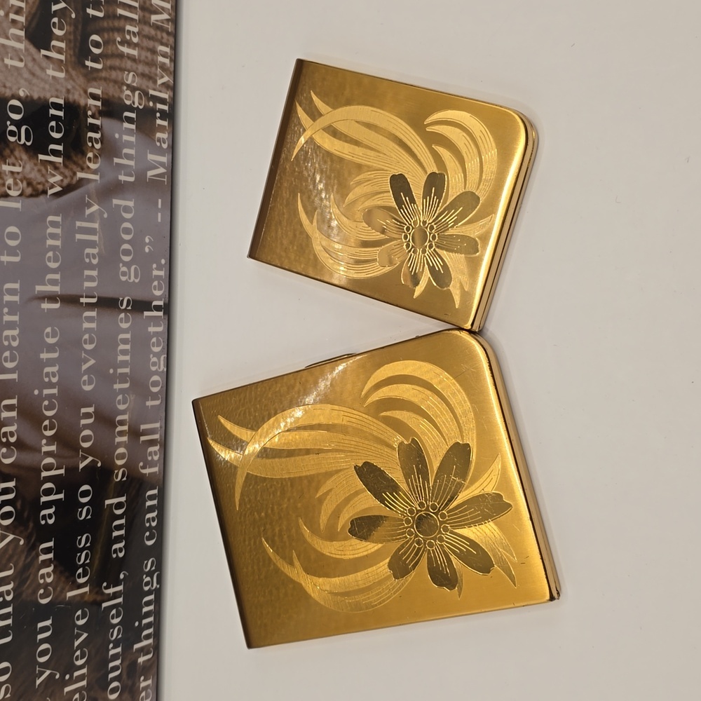 Elgin American Gold Tone Vintage Cigarette Case & Powder Mirror Compact Duo